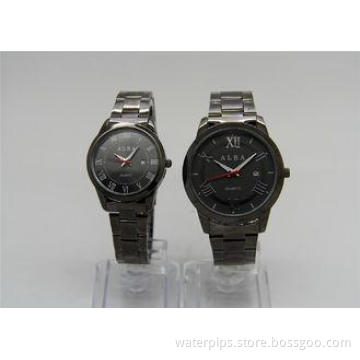 Gun color round alloy Couples Watches Set with date PC21S m